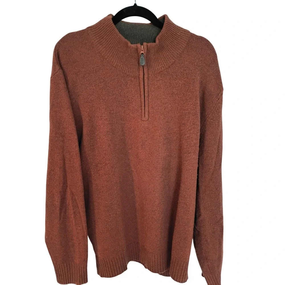 Jos A Bank Mens XL Lambswool Blend Quarter Zip Sweater Rust Orange Mock Neck